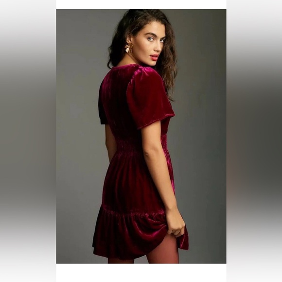 NWT Anthropologie Somerset Velvet Mini Dress in Deep Wine Women’s Small - Picture 3 of 7
